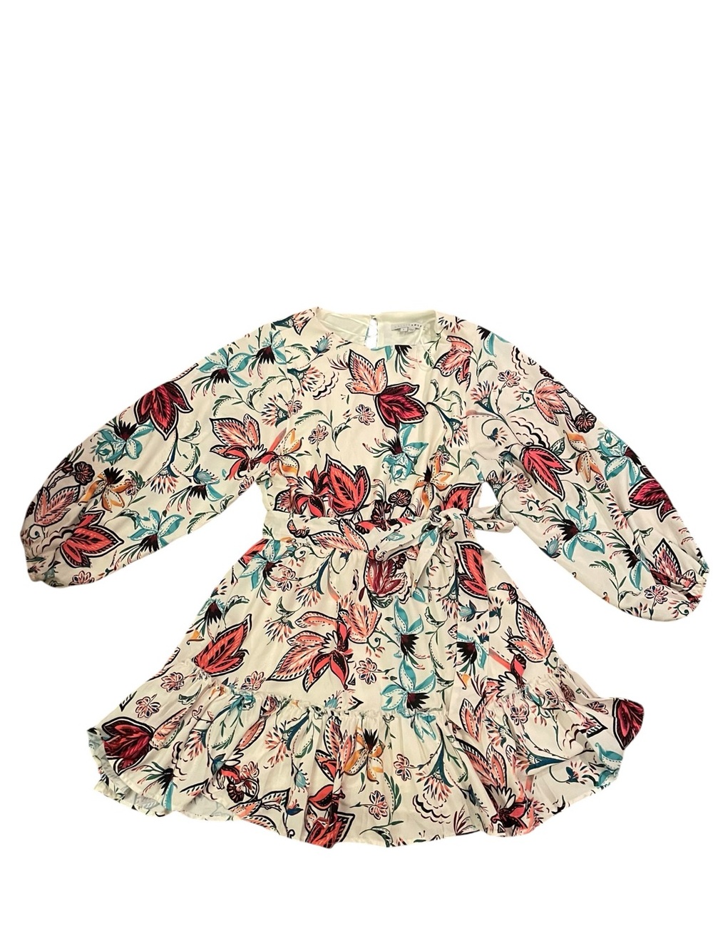 Baltic Born - Floral Tie-Waist Long Sleeve Mini Dress - Sz L - Picture 3 of 6